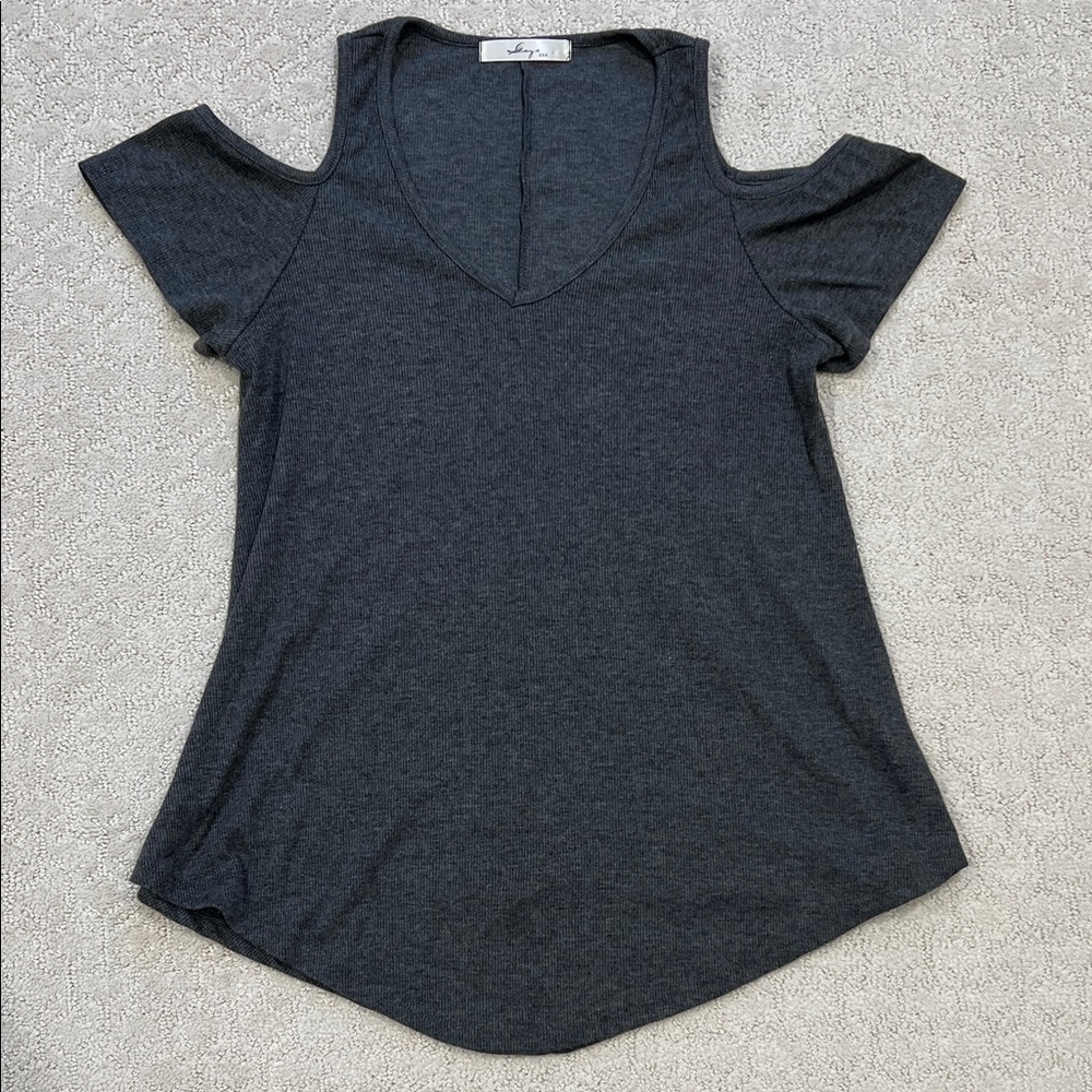 Sage Dark Gray Cold Shoulder Tee